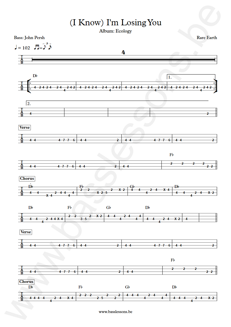 Rare Earth (I Know) I'm Losing You John Persh Bass Tabs