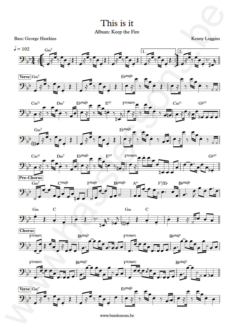 Kenny Loggins This is it George Hawkins Bass Transcription