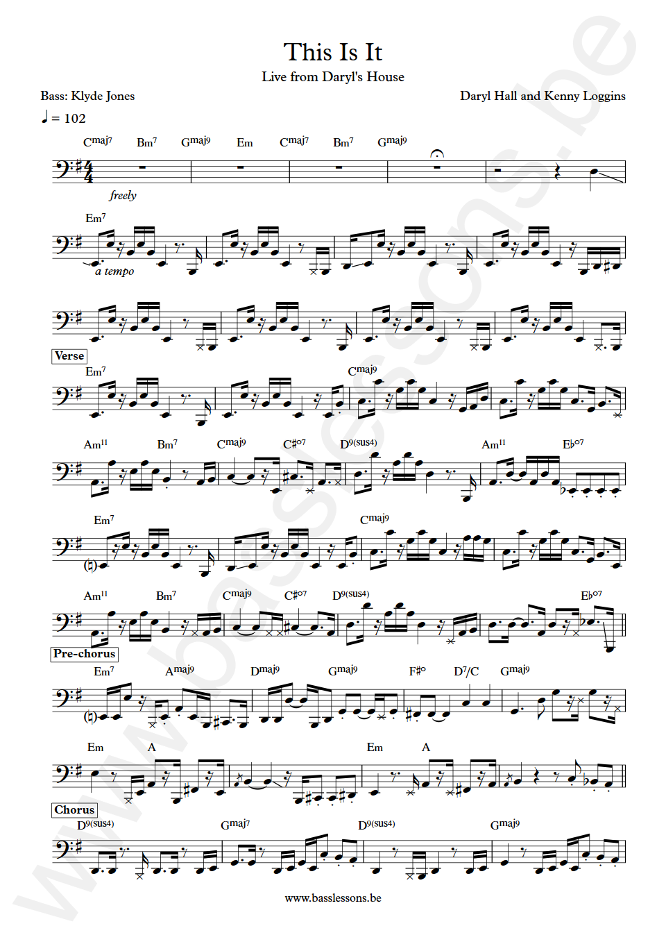 Daryl Hall and Kenny Loggins This Is It Klyde Jones Bass Transcription