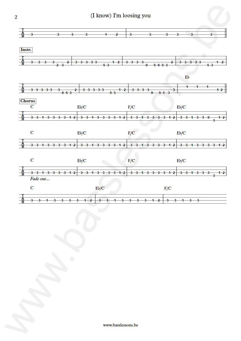 The Temptations I know Im losing you James Jamerson Bass Tabs part 2
