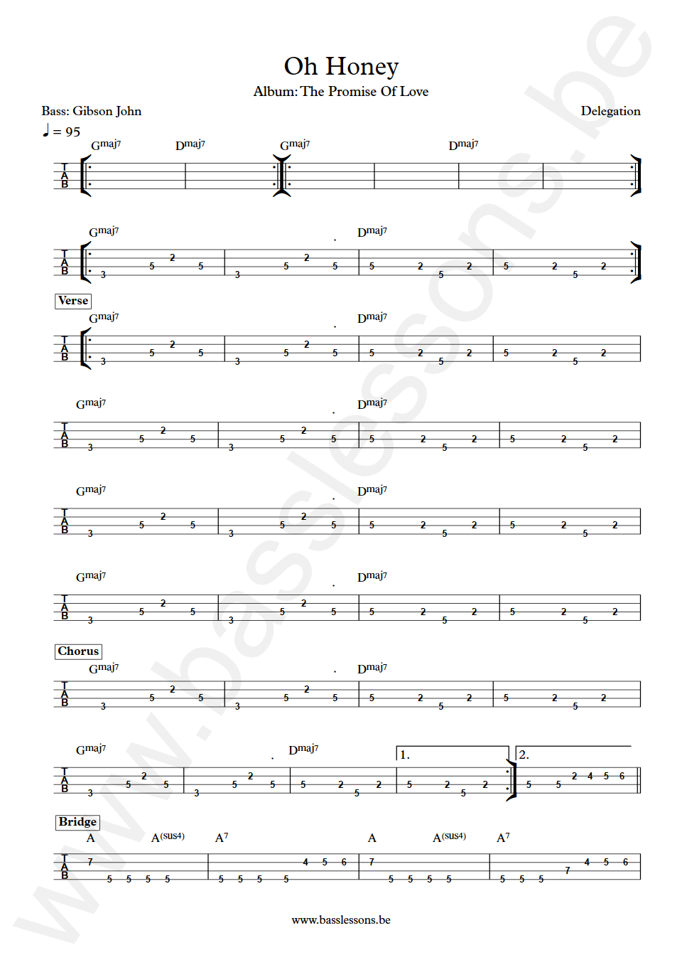 Delegation Oh Honey Gibson John Bass Tabs
