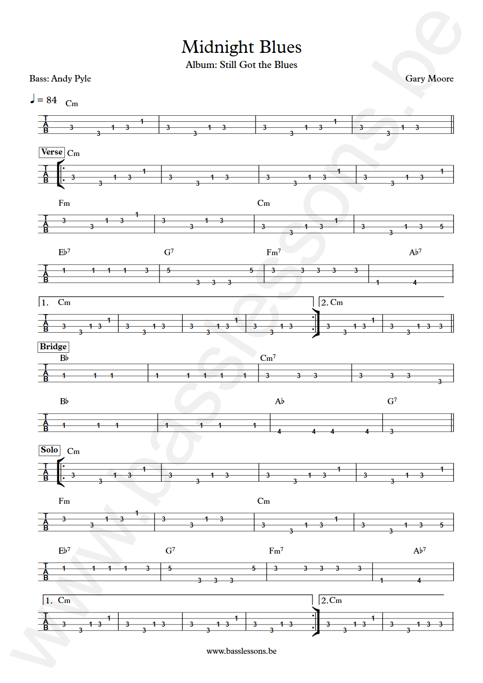 Gary Moore Midnight Blues Andy Pyle Bass Tabs