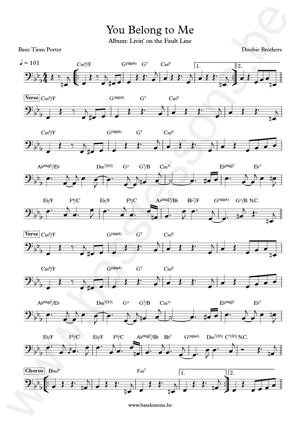 Doobie Brothers You Belong to Me Tiran Porter Bass Transcription