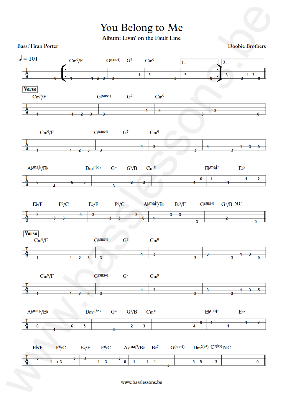 Doobie Brothers You Belong to Me Tiran Porter Bass Tabs