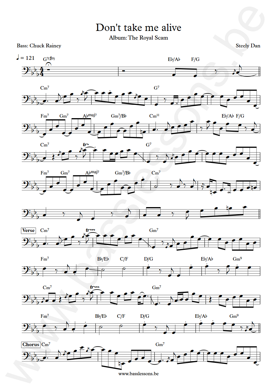 Steely Dan Don't take me alive Chuck Rainey Bass Transcription