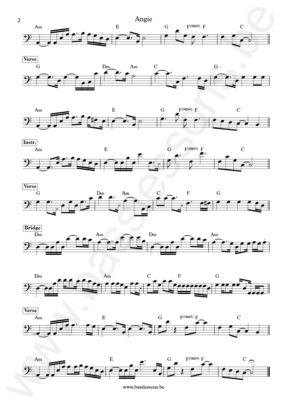 The Rolling Stones Angie Bill Wyman Bass Transcription part 2