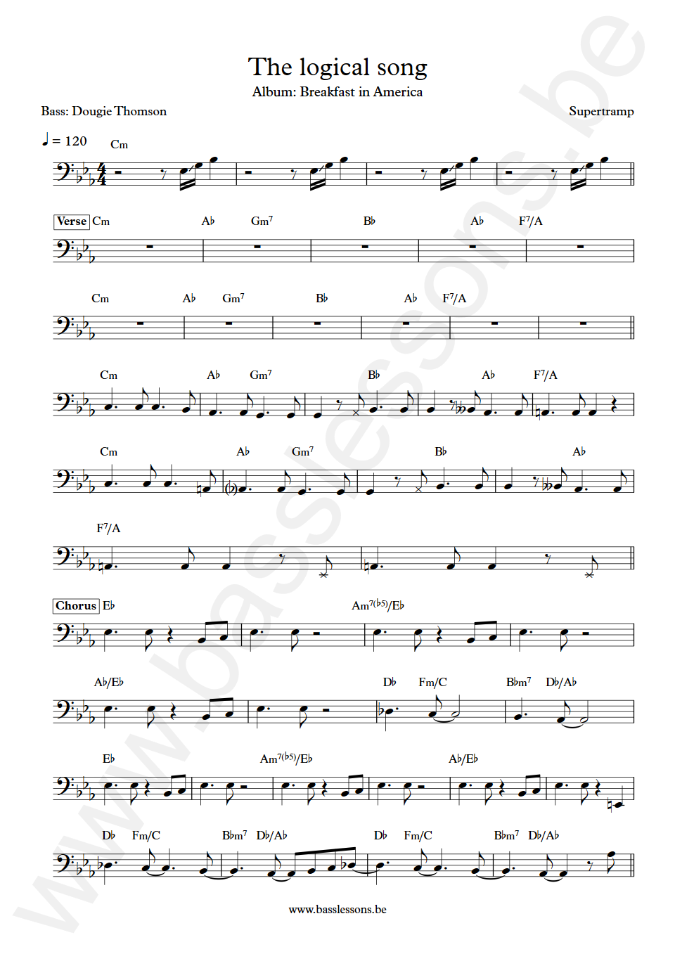 Supertramp The logical song Dougie Thomson  Bass Transcription