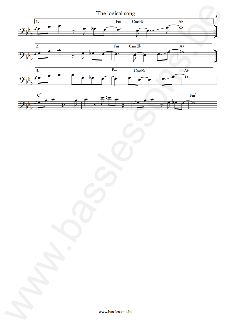 Supertramp The logical song Dougie Thomson  Bass Transcription part 3