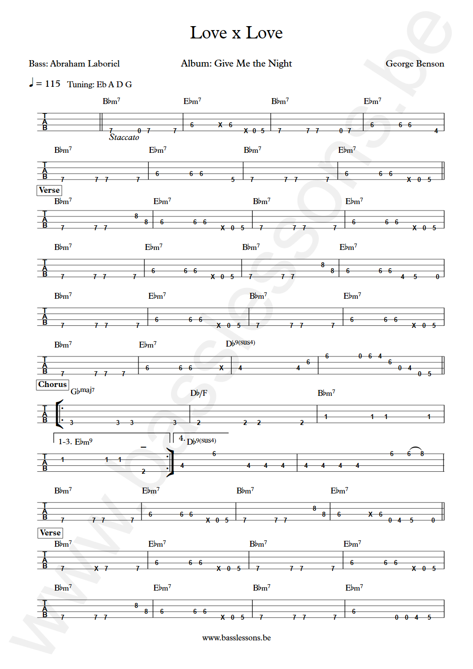 George Benson Love x Love Abraham Laboriel  Bass Tab