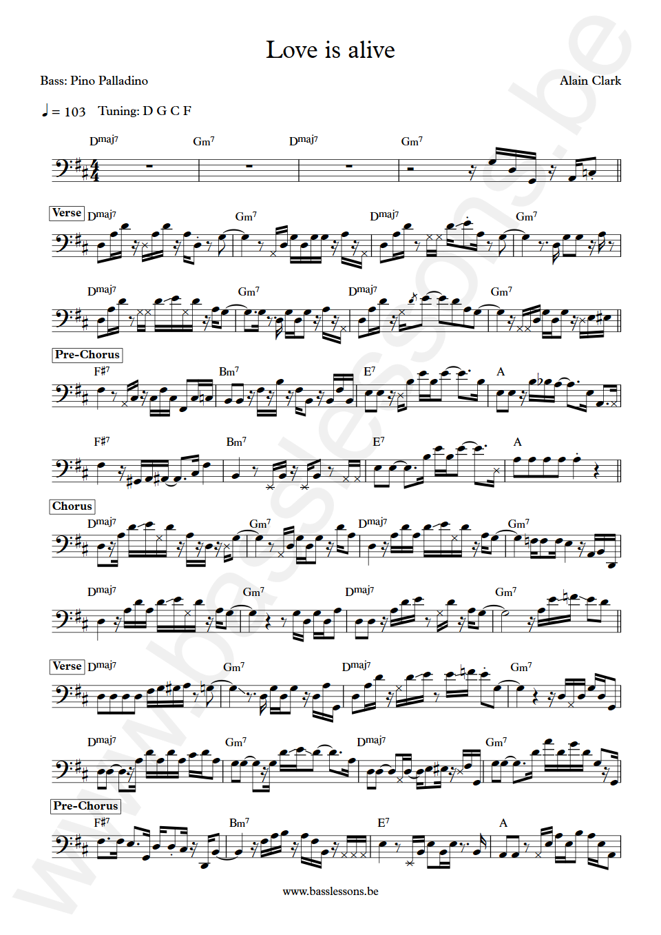 Alain Clark Love is alive Pino Palladino Bass Transcription