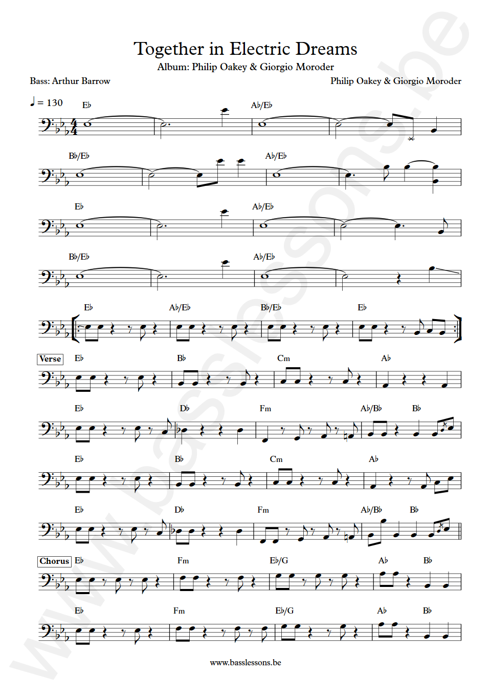 Philip Oakey Giorgio Moroder Together in Electric Dreams Arthur Barrow Bass Transcription