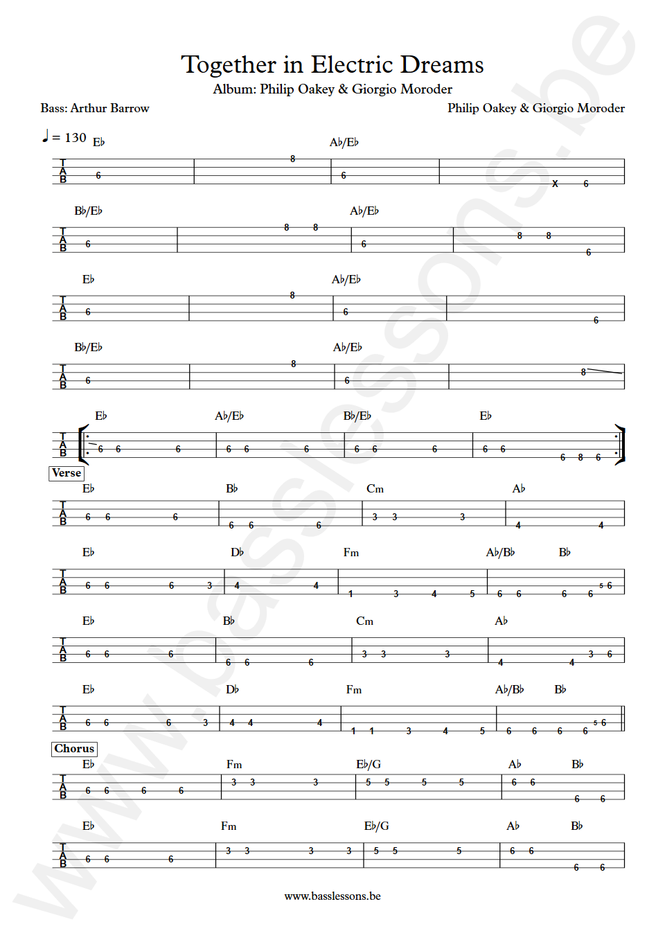 Philip Oakey Giorgio Moroder Together in Electric Dreams Arthur Barrow Bass Tabs