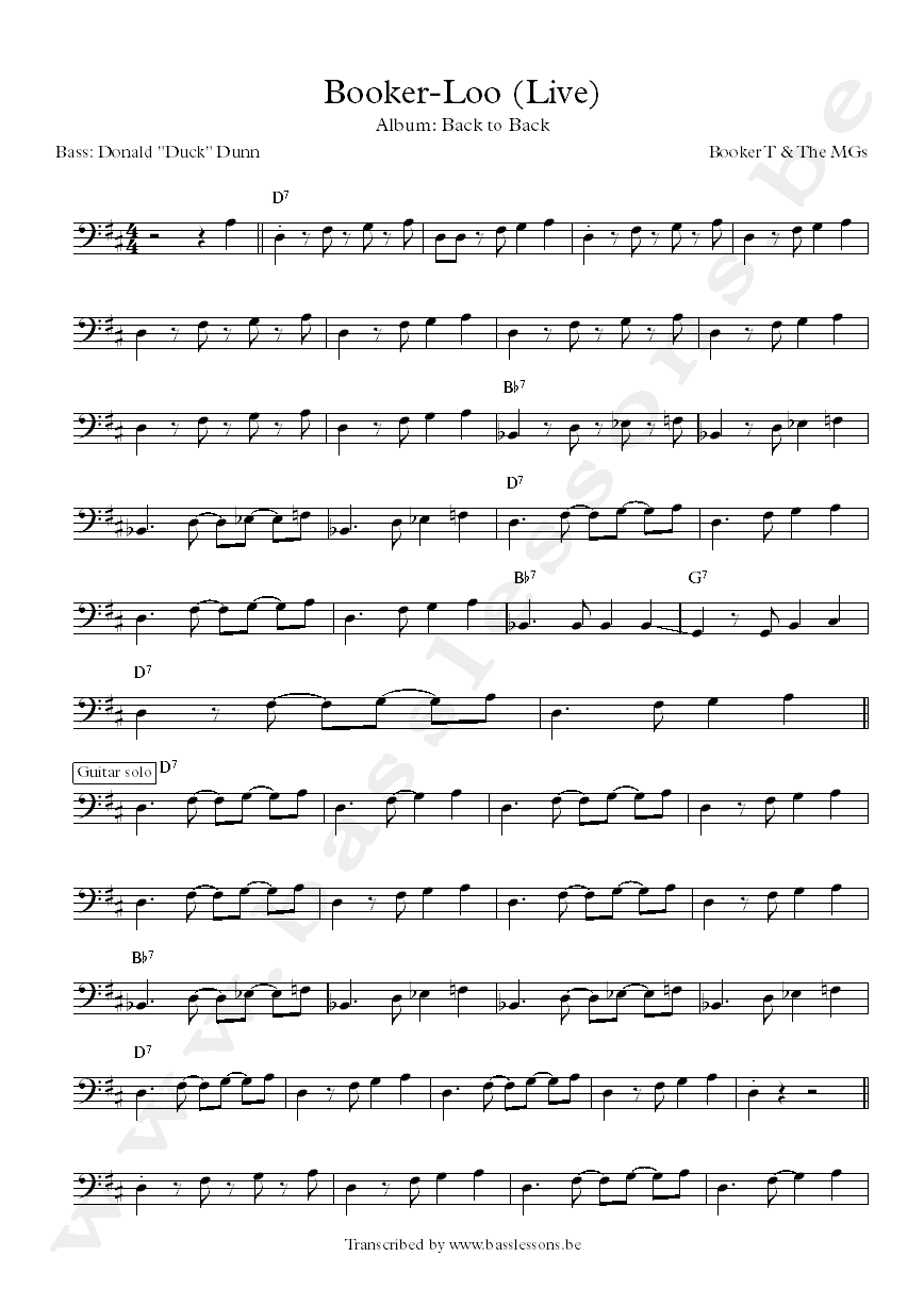 Booker T Booker Loo Donald Duck Dunn bass transcription