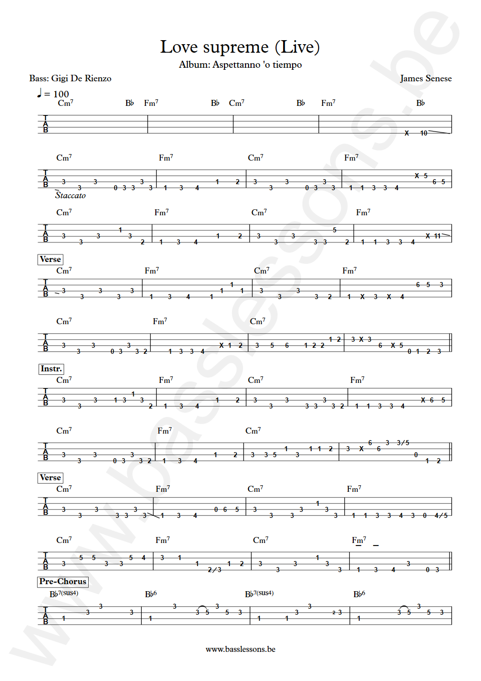 James Senese Love supreme Gigi De Rienzo Bass Tab