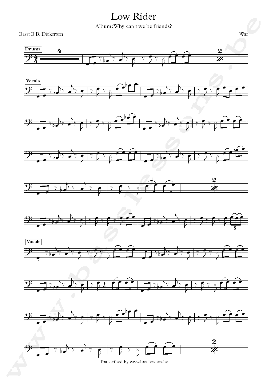 War low rider bass transcription