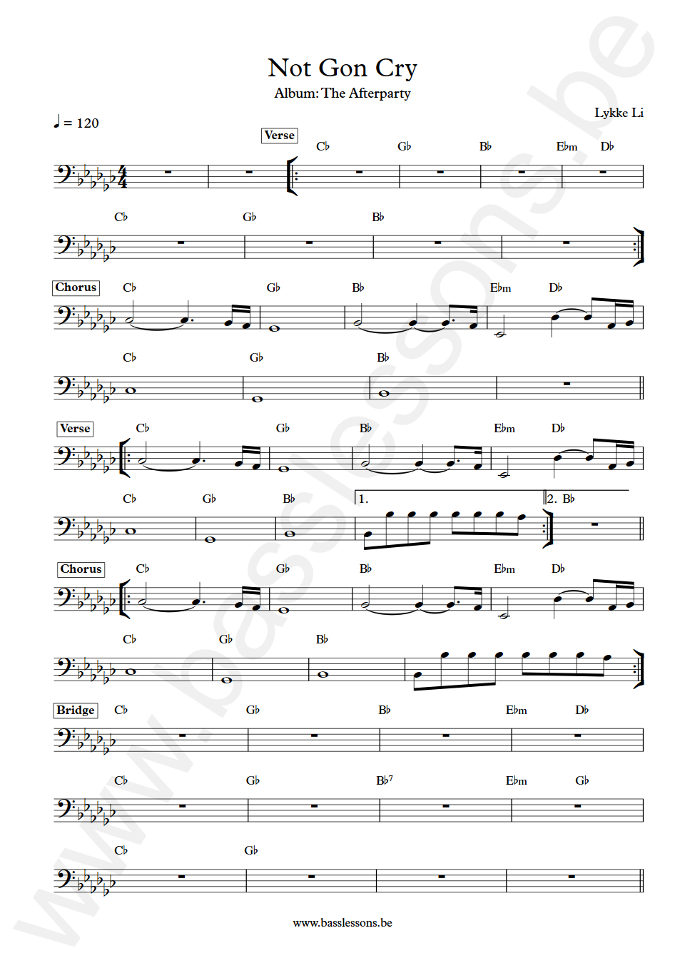 Lykke Li Not Gon Cry Bass Synth Transcription