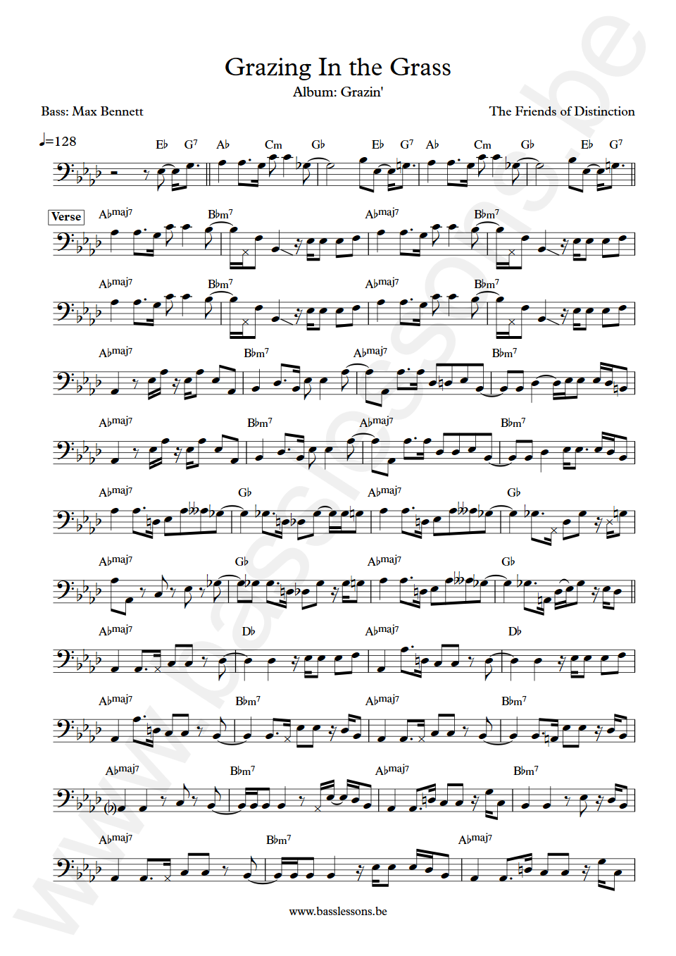 The Friends of Distinction Grazing In the Grass Max Bennett Bass Transcription