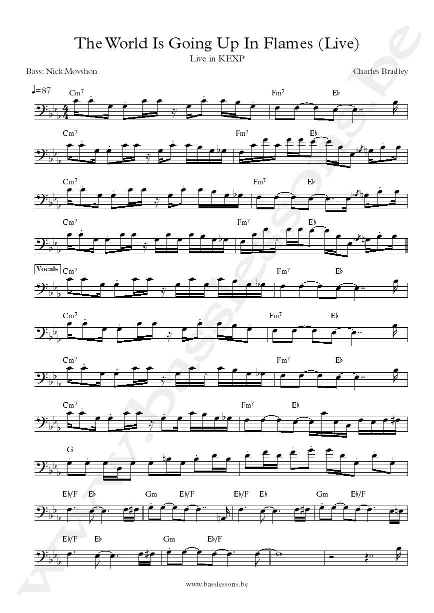 Charles Bradley - The World (Live) Nick Movshon bass transcription