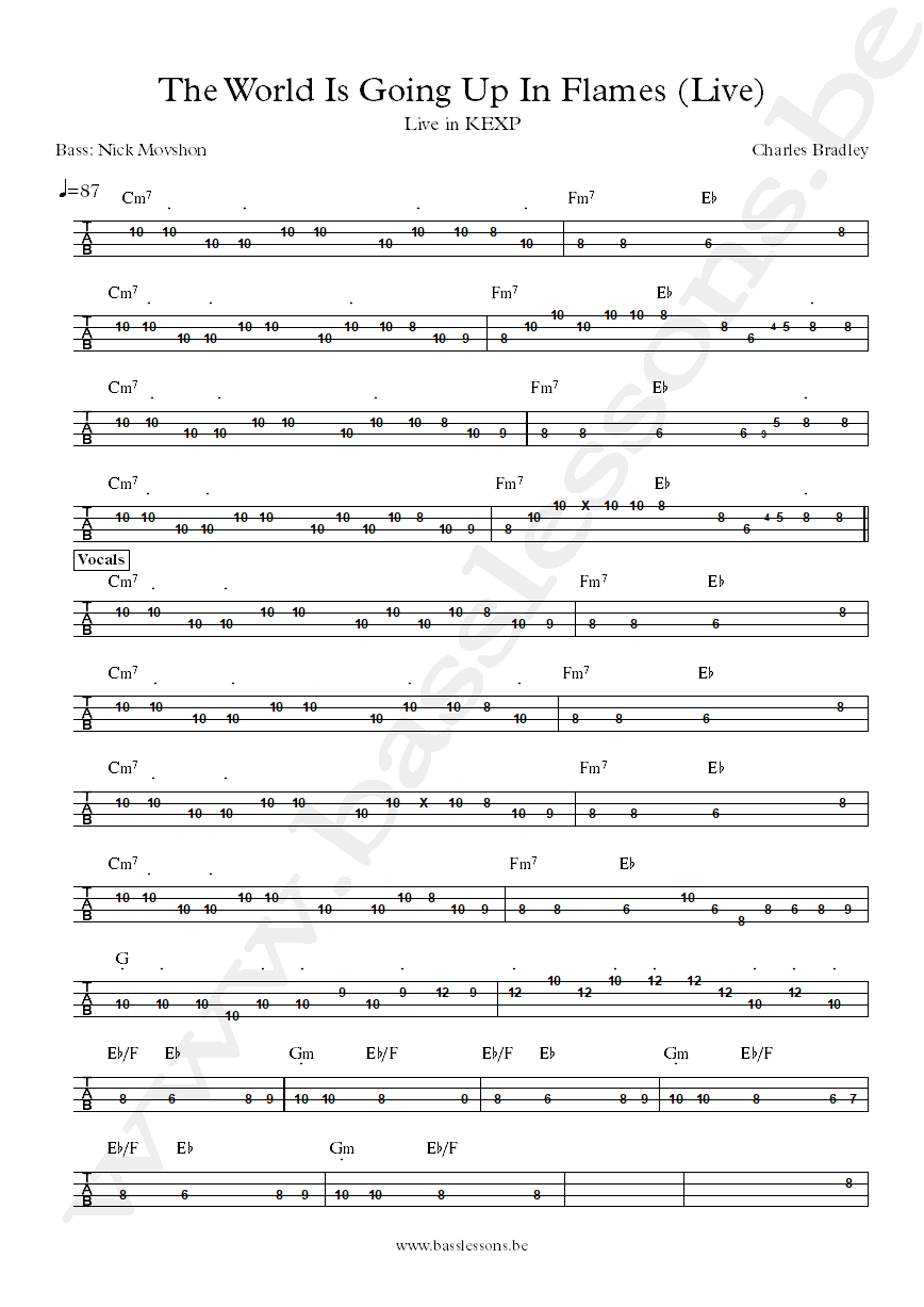 Charles Bradley - The World (Live) Nick Movshon bass tab