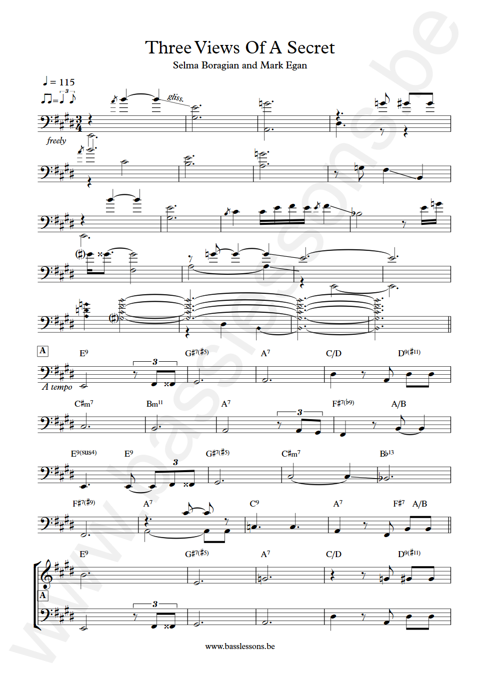 Selma Boragian and Mark Egan Three Views Of A Secret Mark Egan Bass Transcription