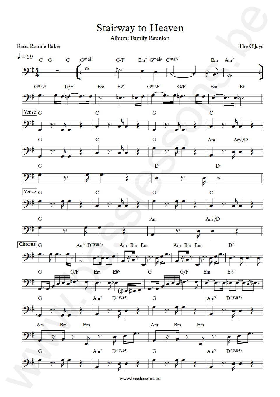 The O'Jays Stairway to Heaven Ronnie Baker Bass Transcription