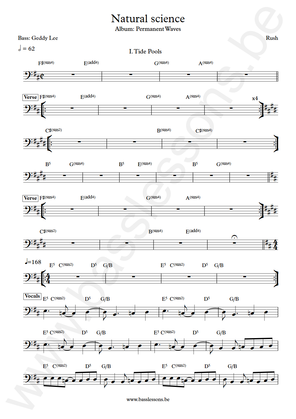 Rush Natural science Geddy Lee Bass Transcription