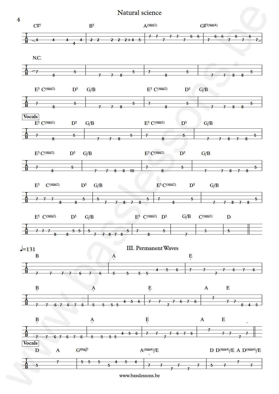Rush Natural science Geddy Lee Bass Tabs part 4