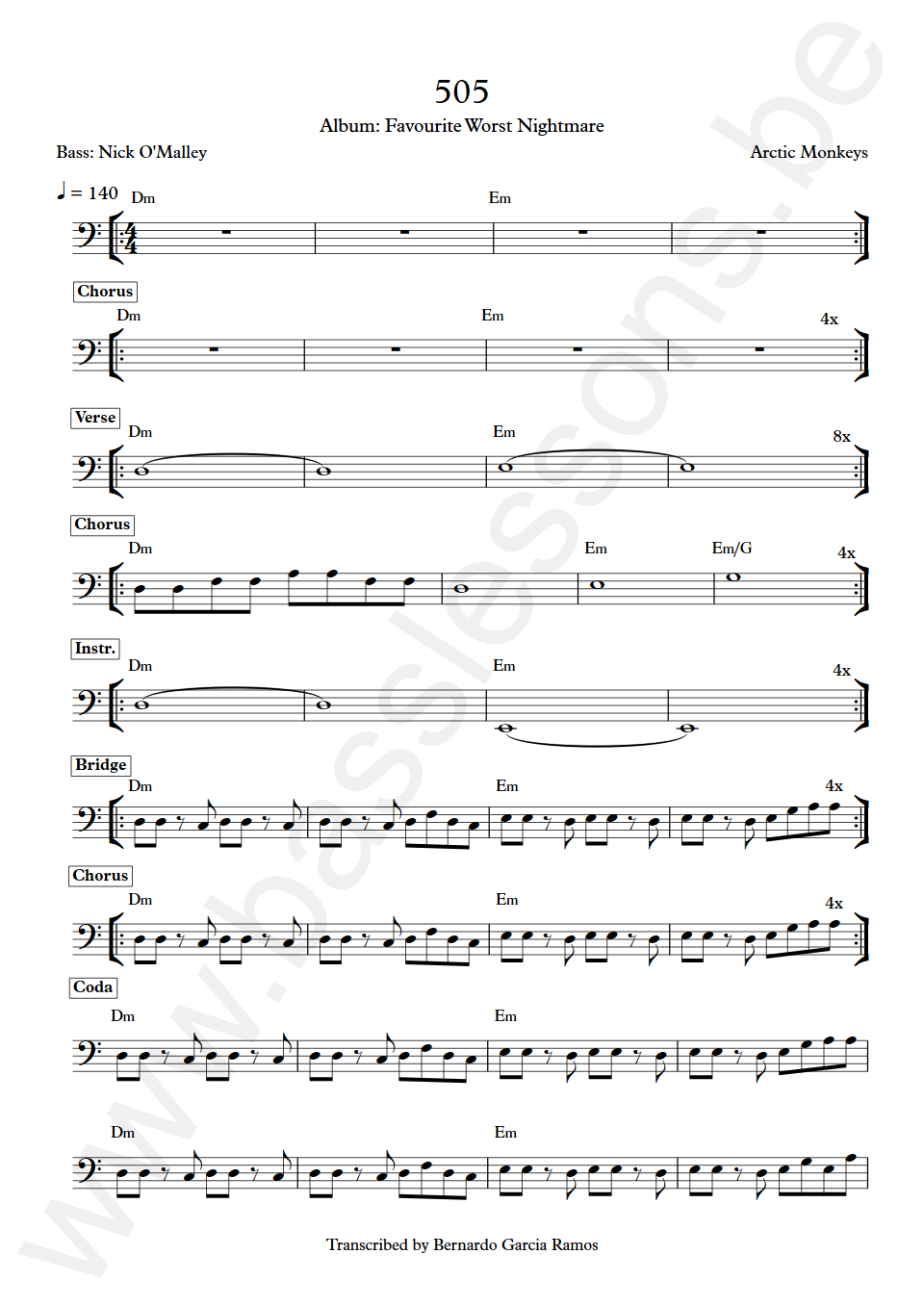 Arctic Monkeys 505 Nick O'Malley Bass Transcription