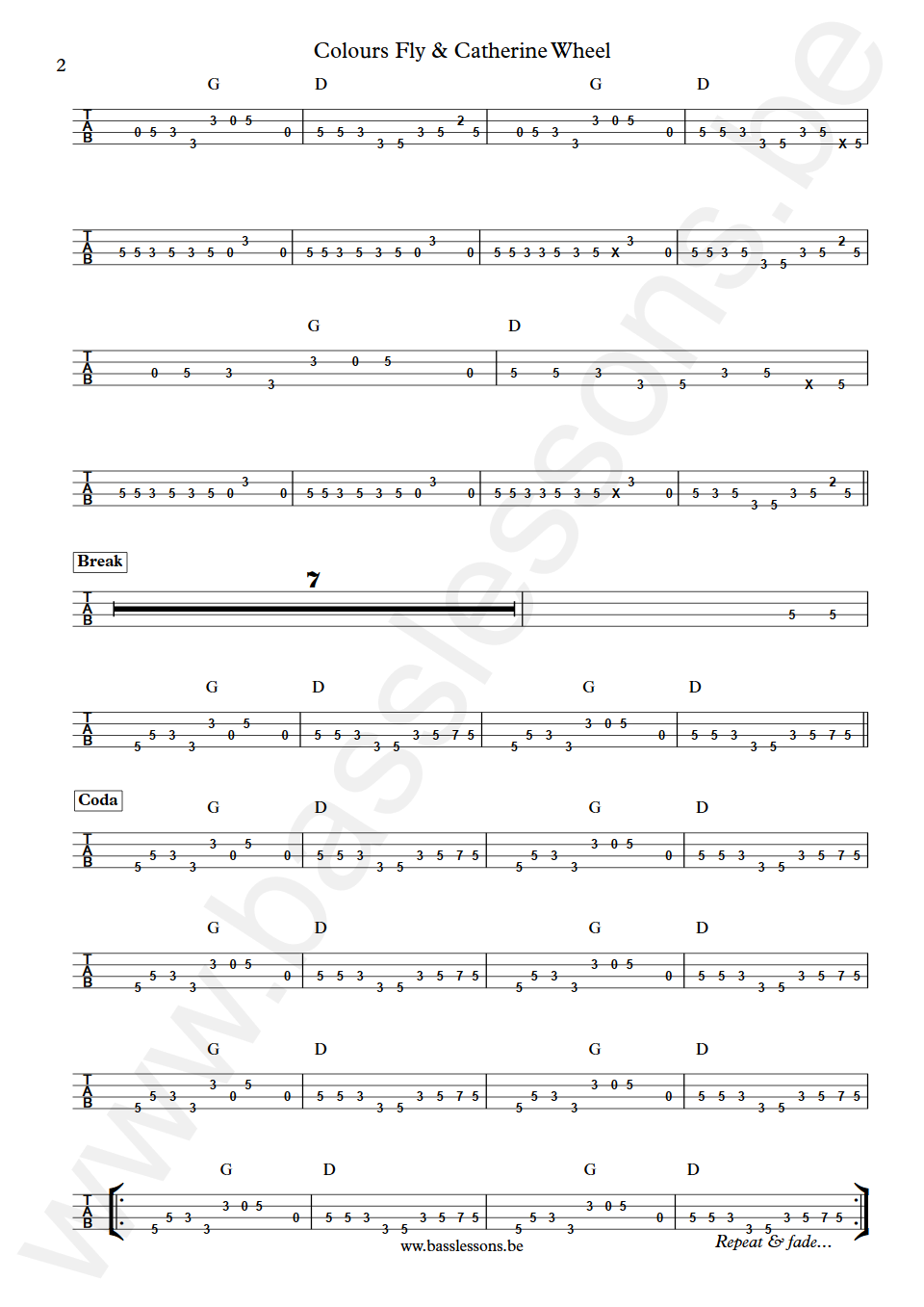 Simple Minds Colours Fly & Catherine Wheel Derek Forbes  Bass Tab part 2