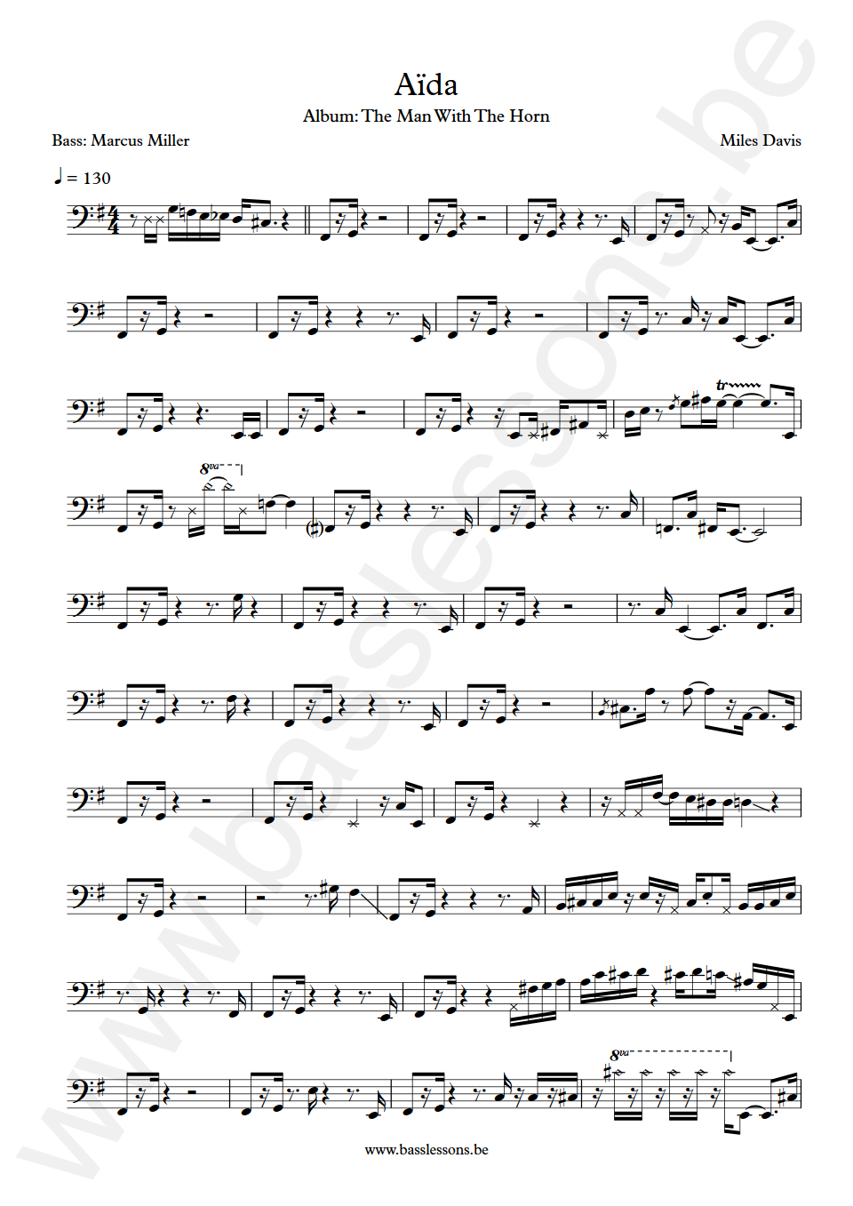 Miles Davis Aïda Marcus Miller Bass Transcription