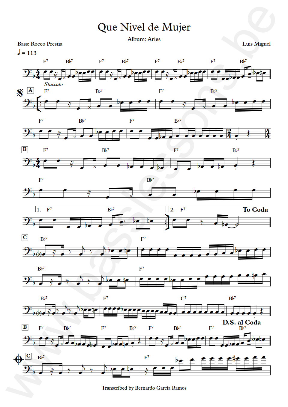 Luis Miguel Francis Rocco Prestia Bass Transcription