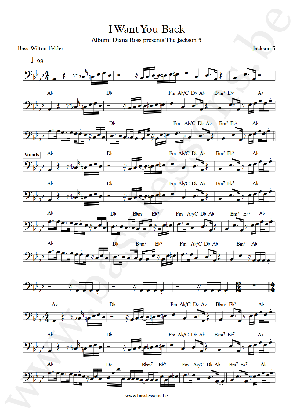 The Jackson 5 I want you back Wilton Felder bass transcription