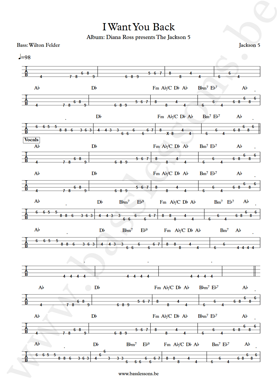 The Jackson 5 I want you back Wilton Felder bass tab