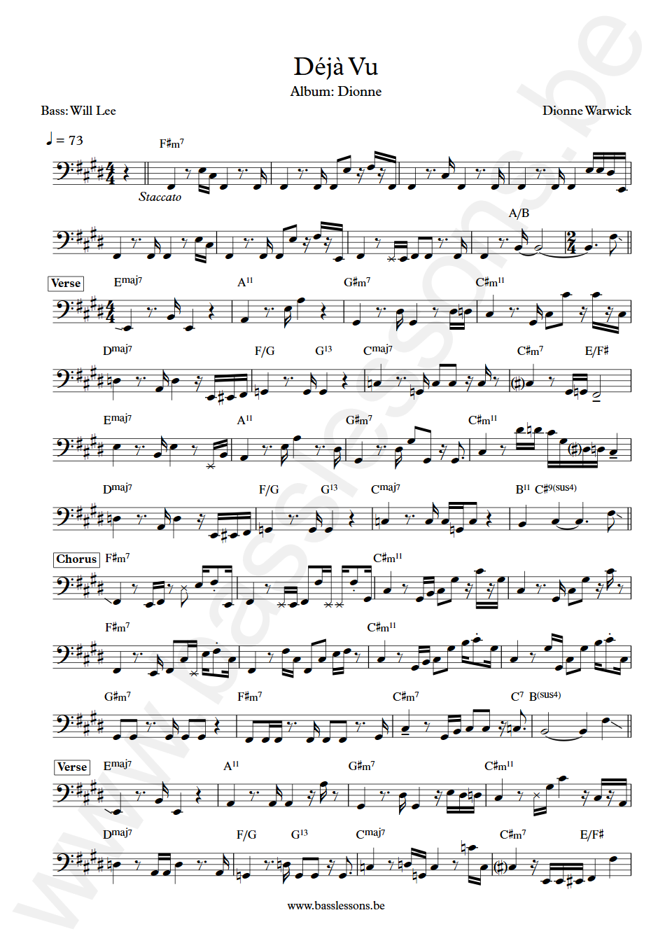 Dionne Warwick Déjà Vu Will Lee Bass Transcription