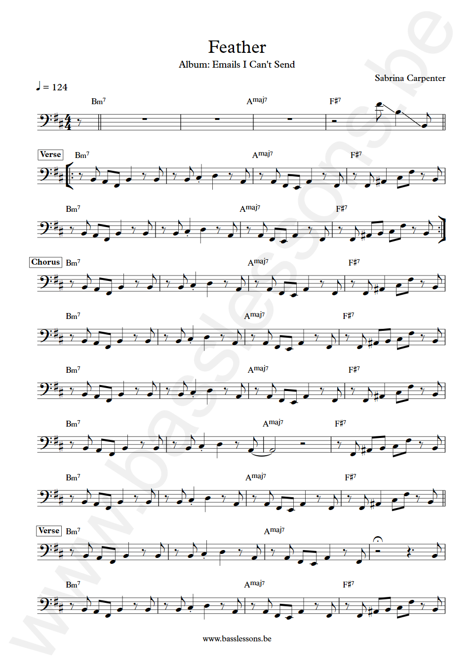 Sabrina Carpenter Feather Unknown Bass Transcription
