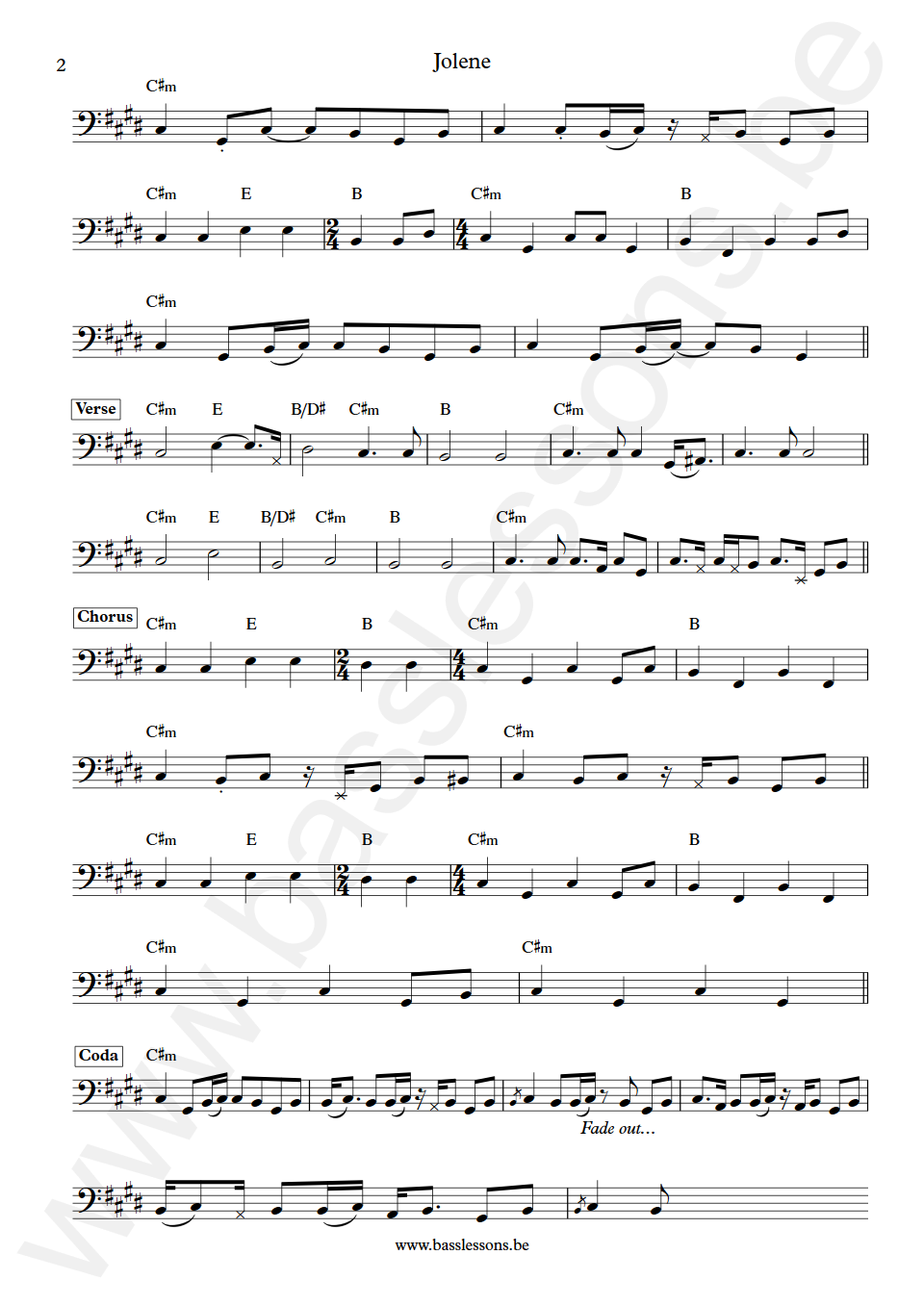 Dolly Parton Jolene Bobby Dyson Bass Transcription part 2