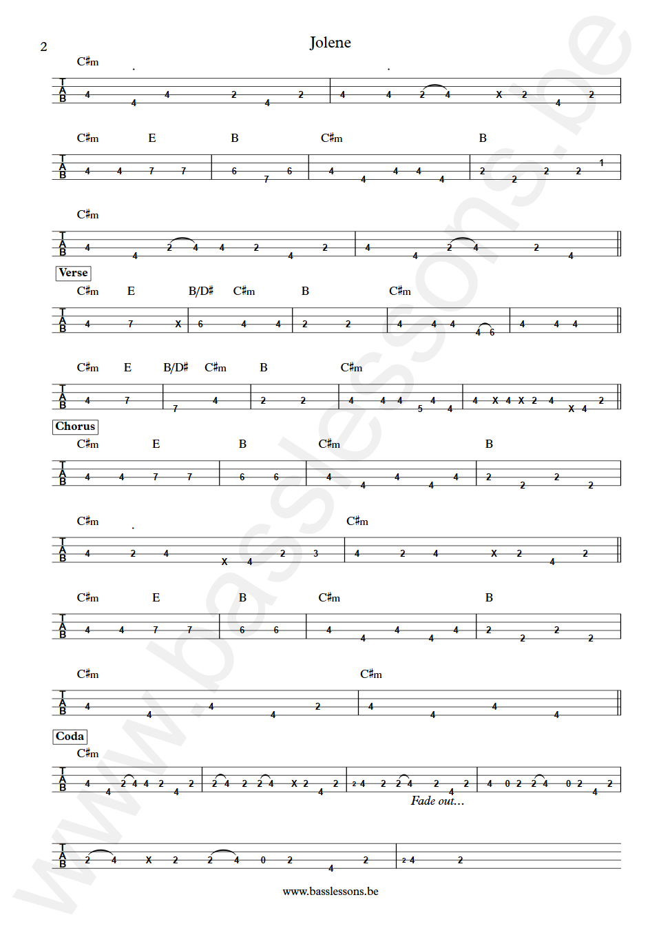 Dolly Parton Jolene Bobby Dyson Bass Tab part 2