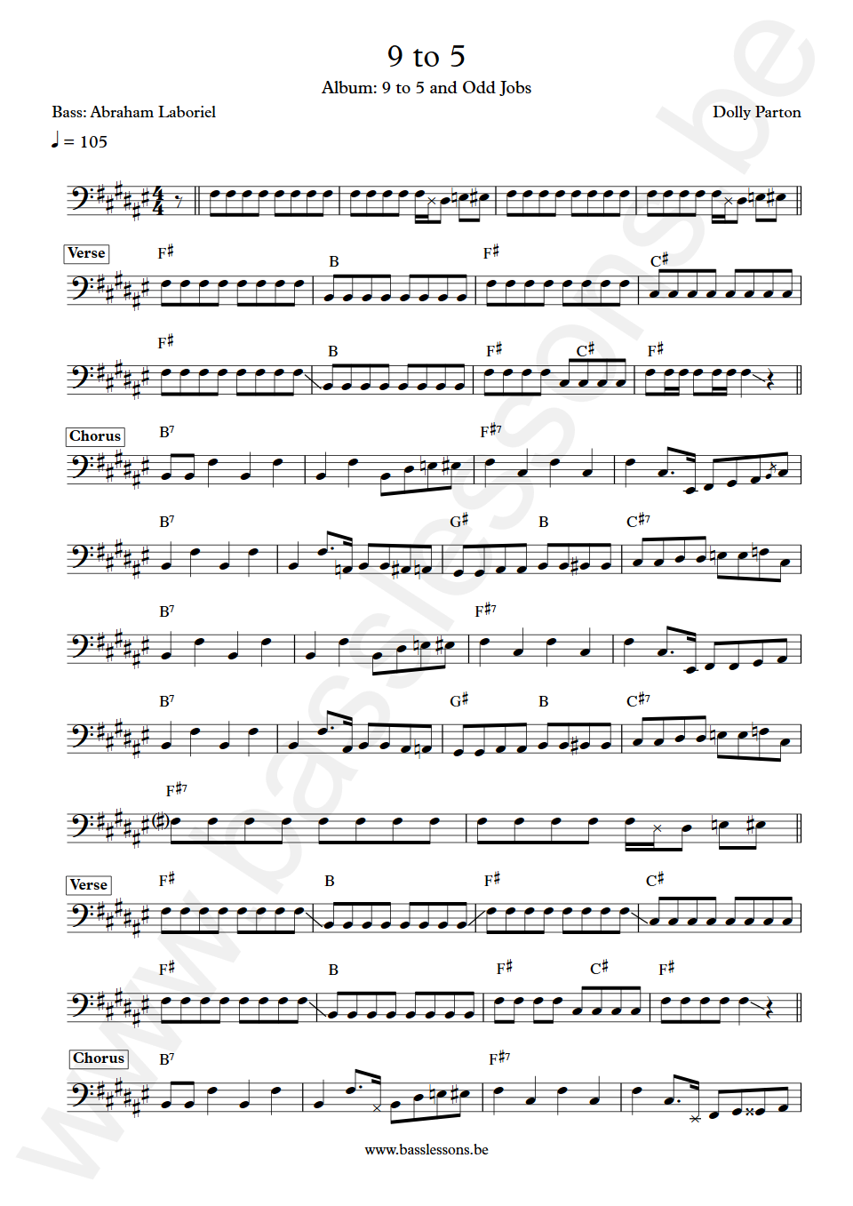 Dolly Parton 9 To 5 Abraham Laboriel  Bass Transcription