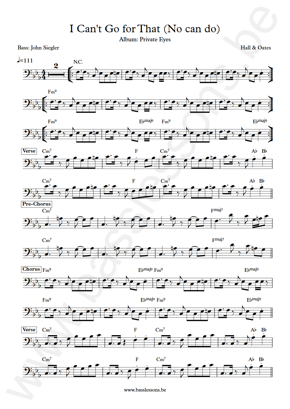 Hall & Oates I Can't Go for That John Siegler Bas Transcriptie