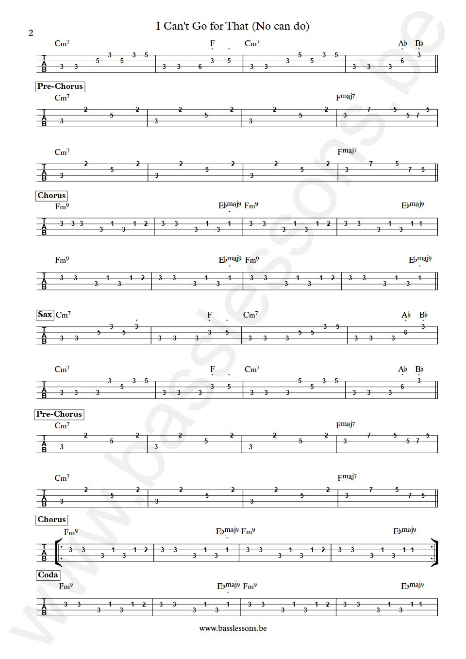 Hall & Oates I Can't Go for That John Siegler Bass Tab deel 2