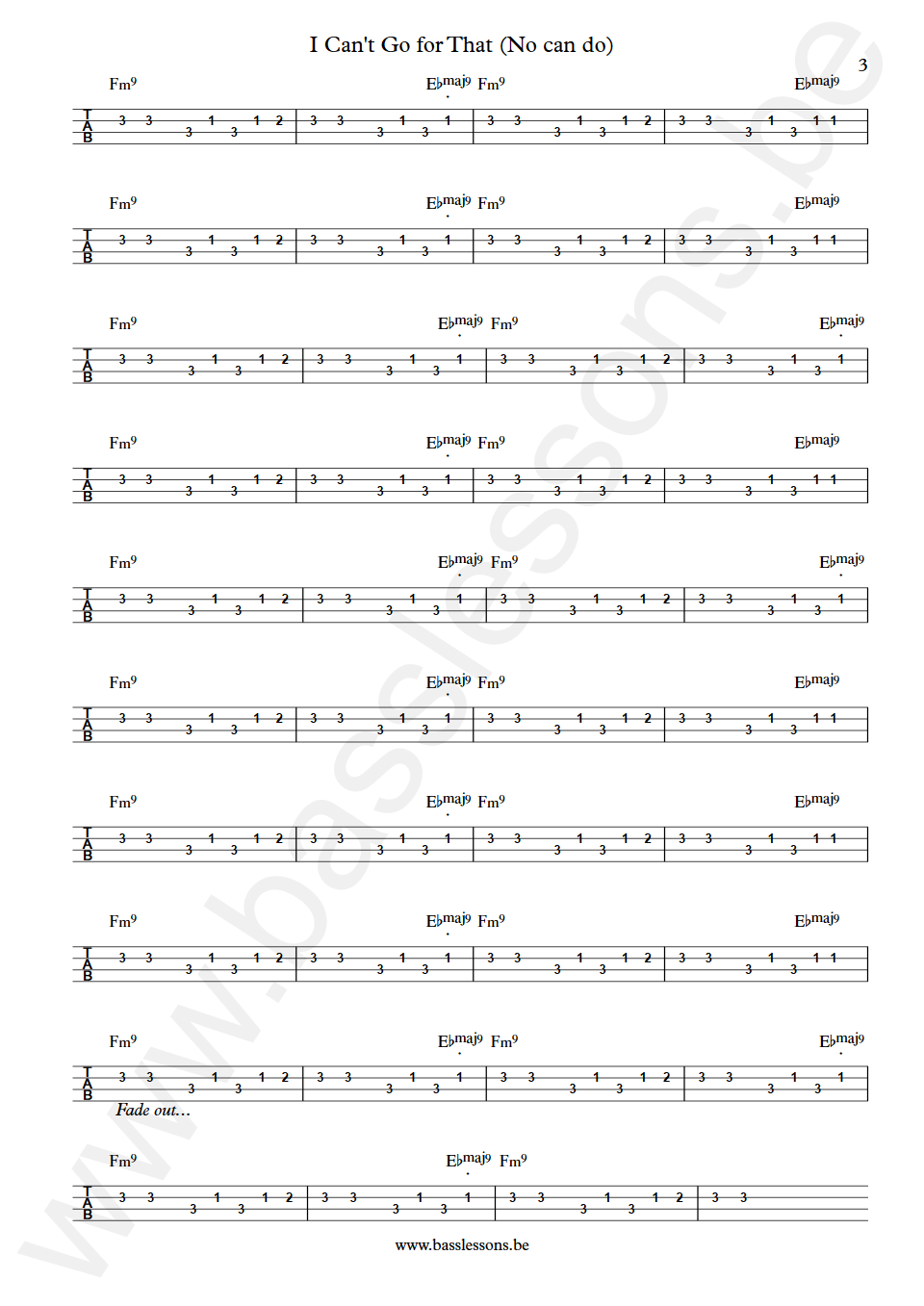 Hall & Oates I Can't Go for That John Siegler Bass Tab deel 3