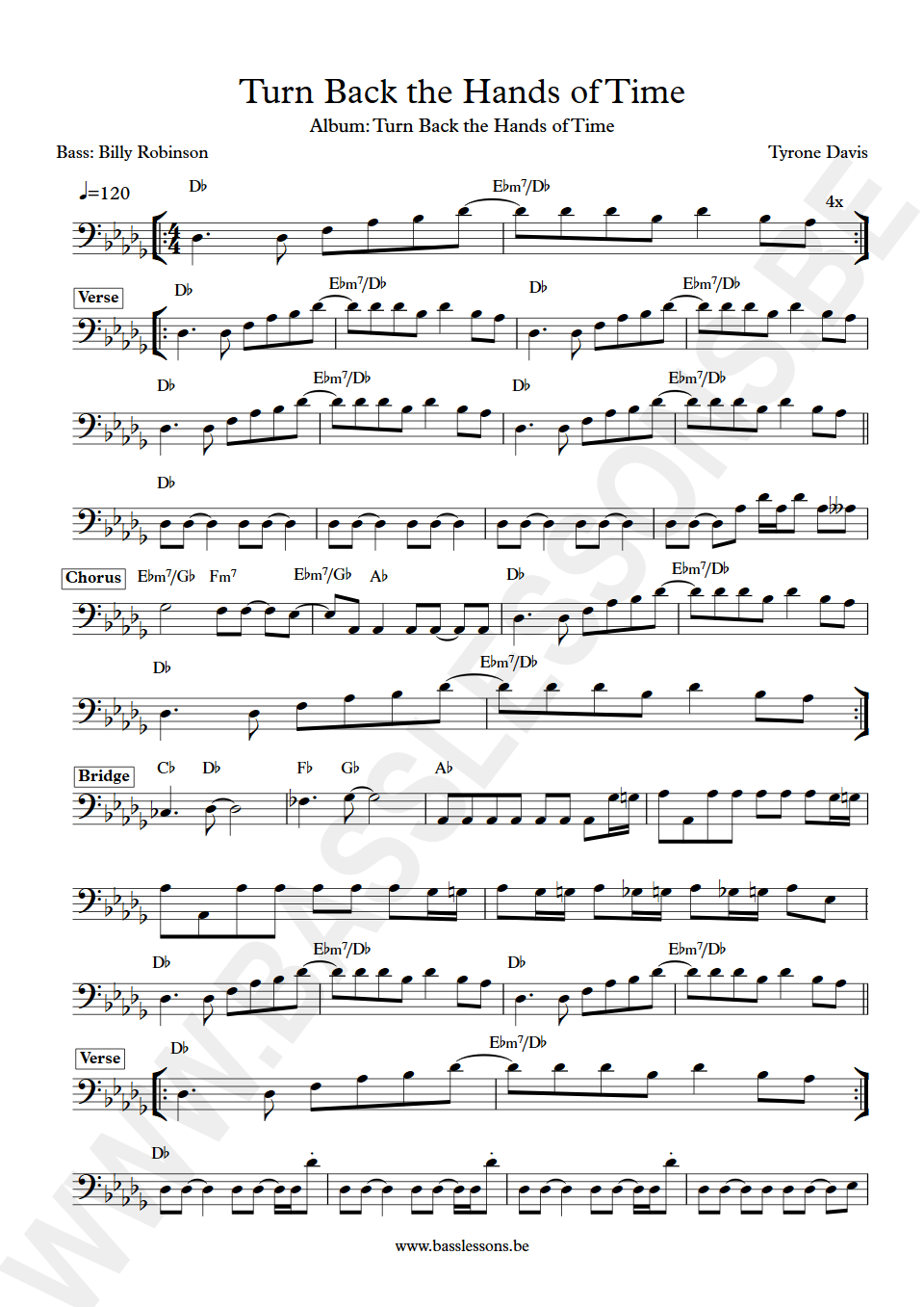 Tyrone Davis' Turn back the hands of time Bernard Reed bass transcription