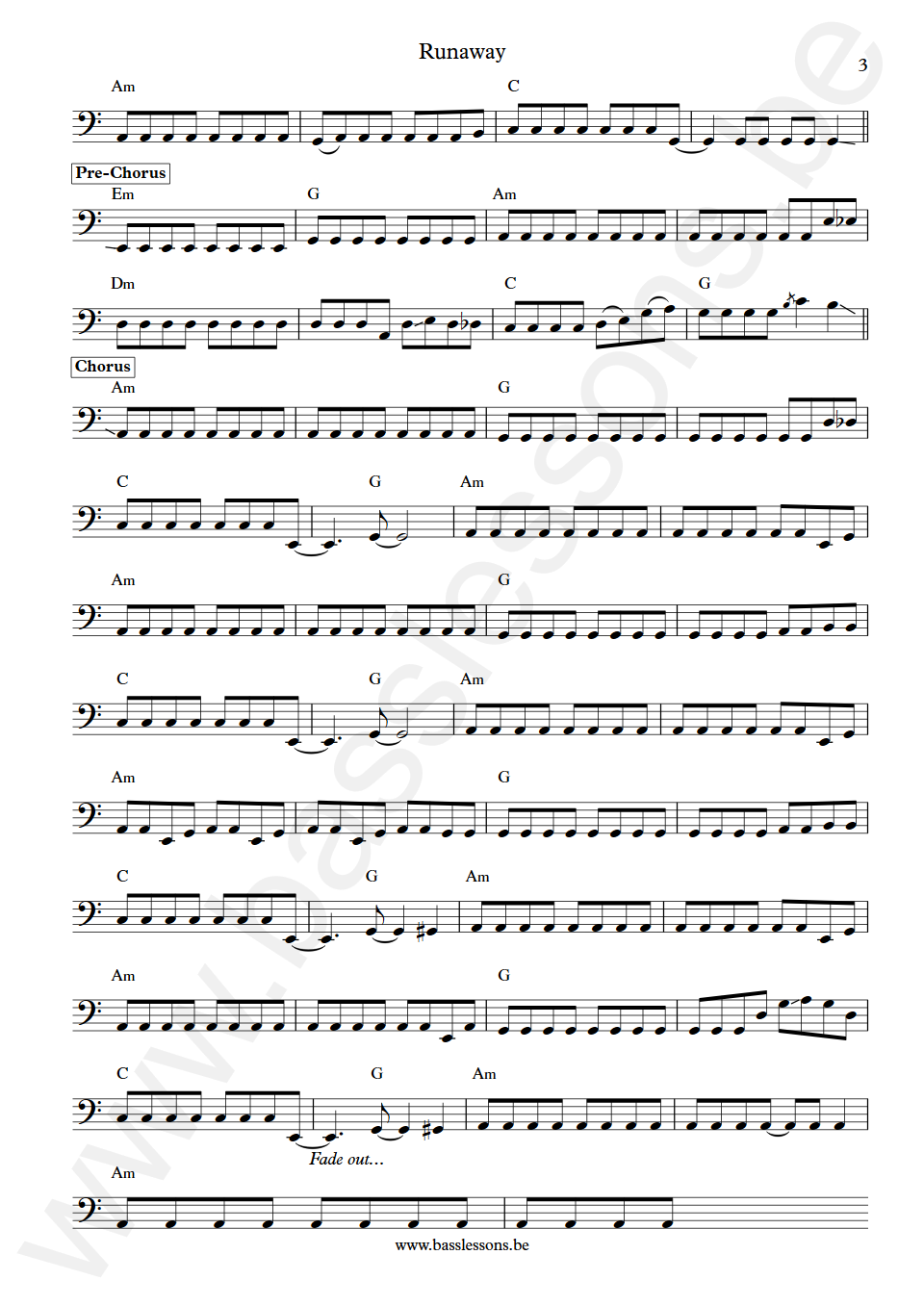 Bon Jovi Runaway Hugh McDonald Bass Transcription part 3