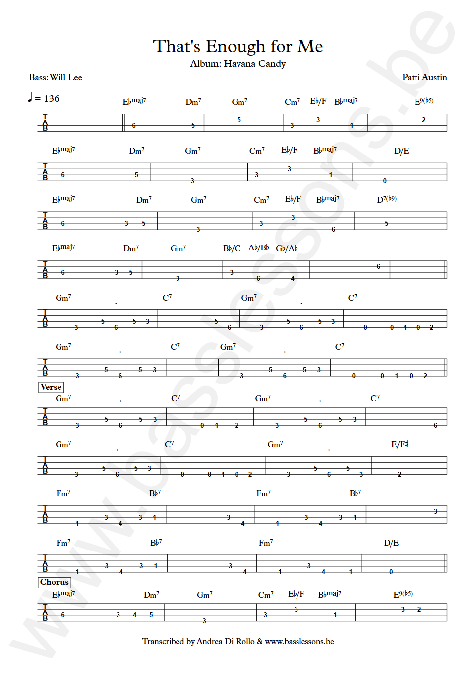 Patti Austin That's Enough for Me Will Lee Bass Tab