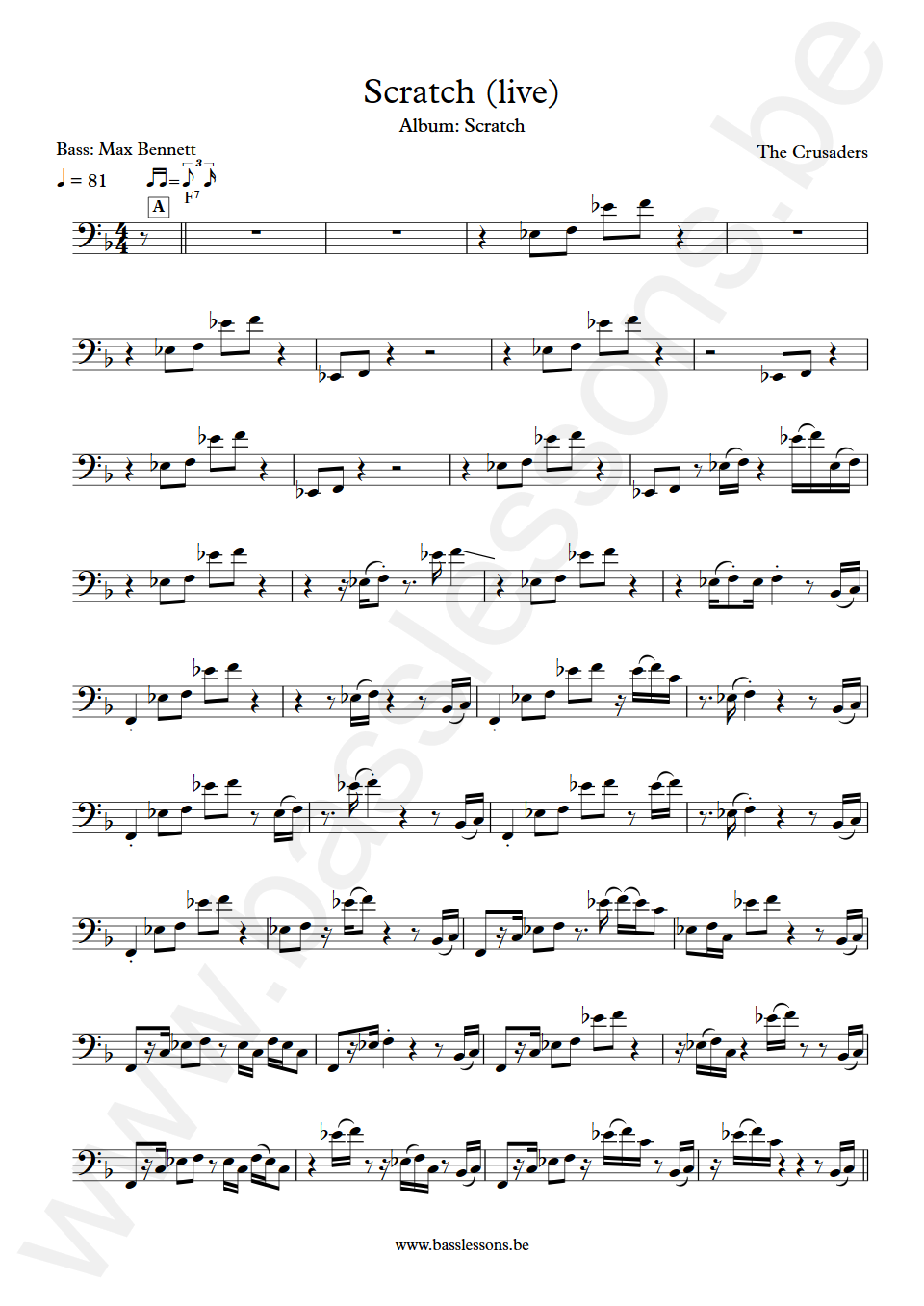 The Crusaders Scratch (live) Max Bennett Bass Transcription