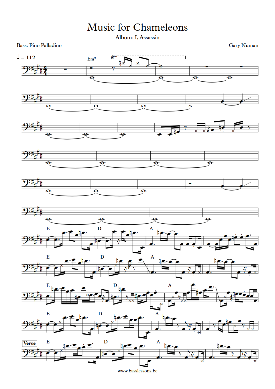 Gary Numan Music for Chameleons Pino Palladino Bass Transcription