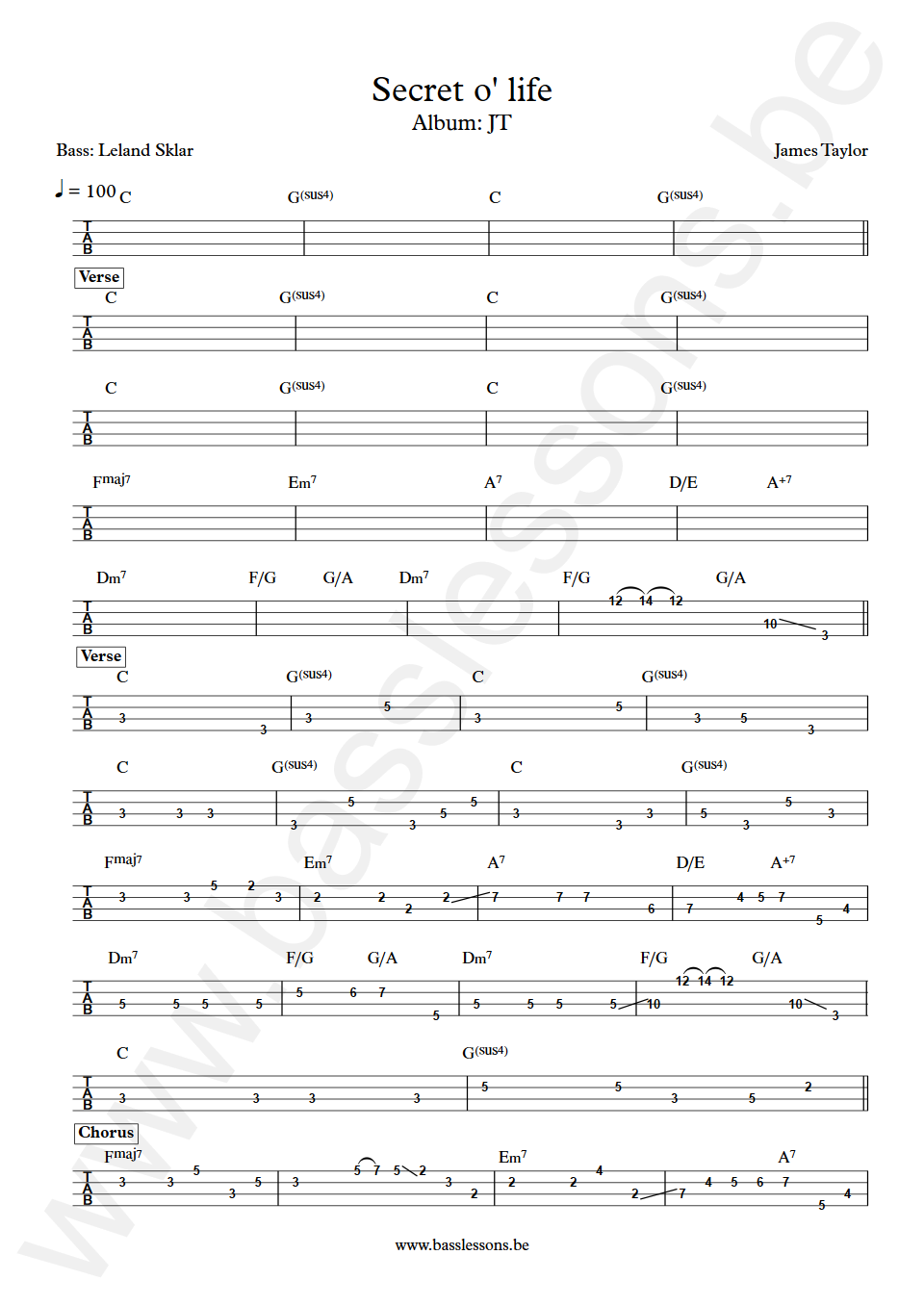James Taylor Secret o life Leland Sklar Bass Tab