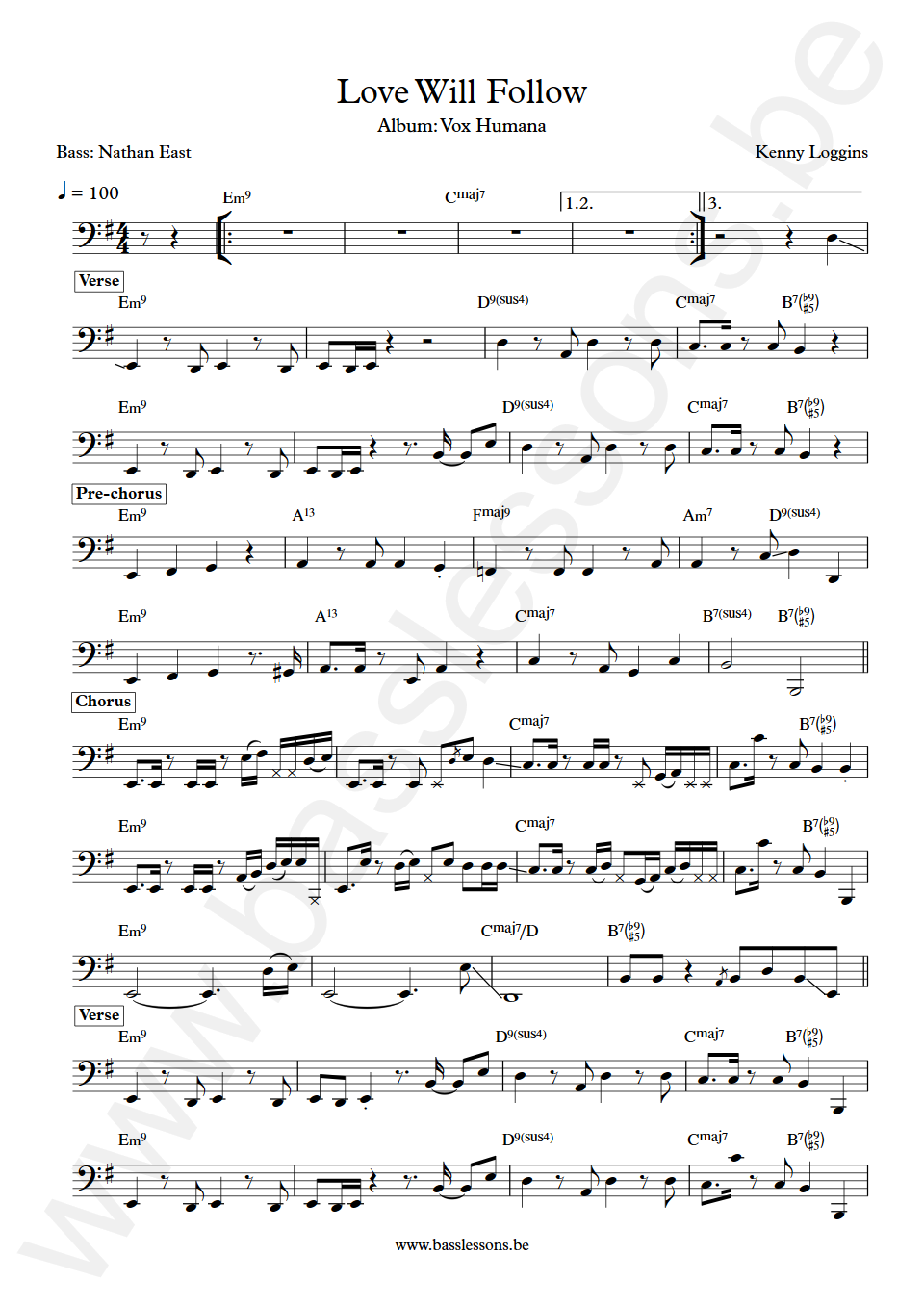 Kenny Loggins Love Will Follow Nathan East Bas Transcriptie