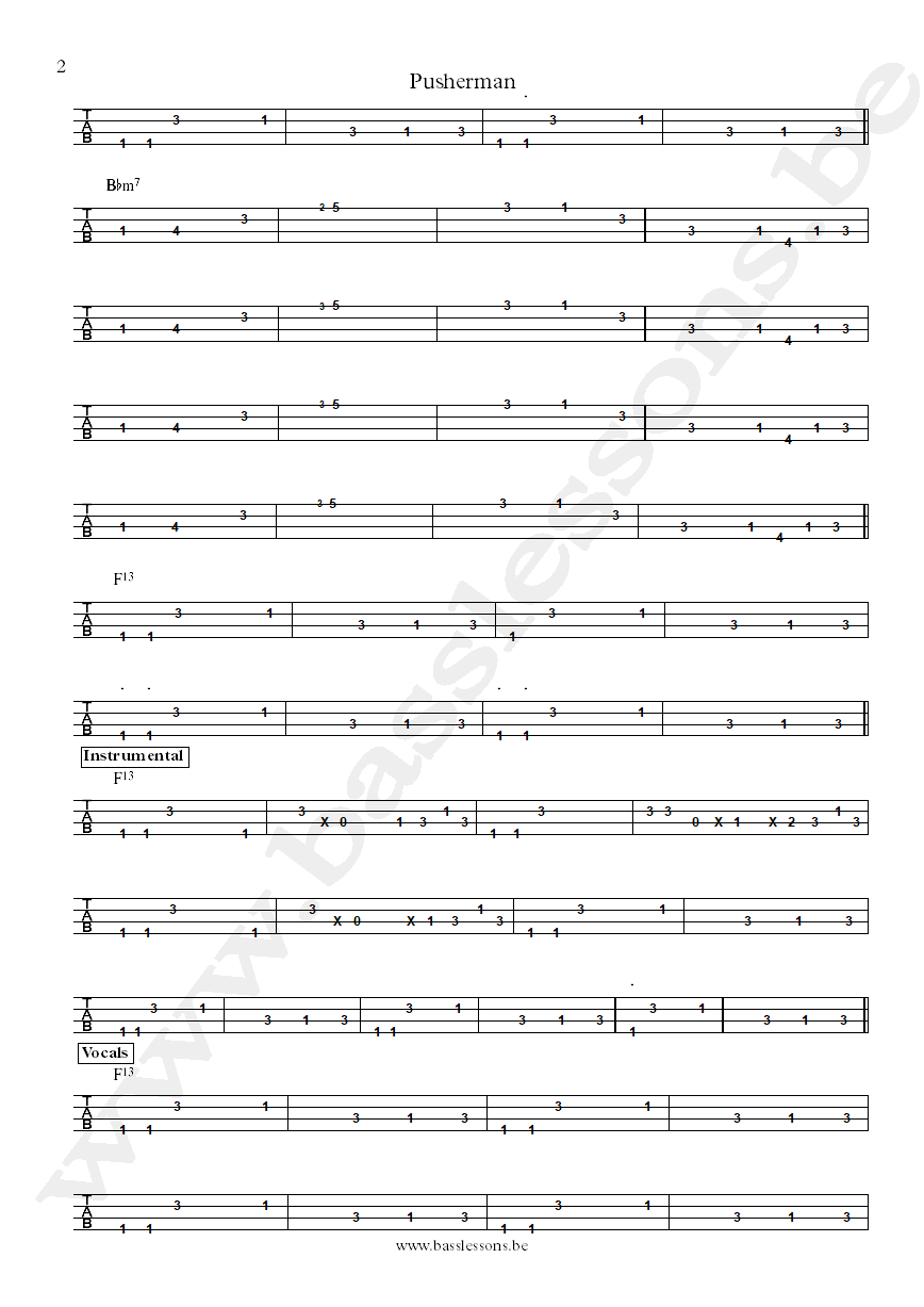 Curtis Mayfield Pusherman Joseph Lucky Scott bass tab part 2