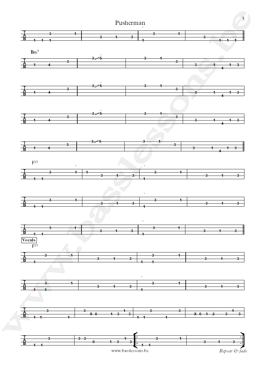 Curtis Mayfield Pusherman Joseph Lucky Scott bass tab part 3